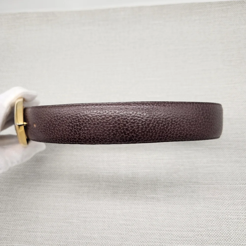 Christian Dior 607 Small Brown Pebbled Leather Belt Gold Color Buckle